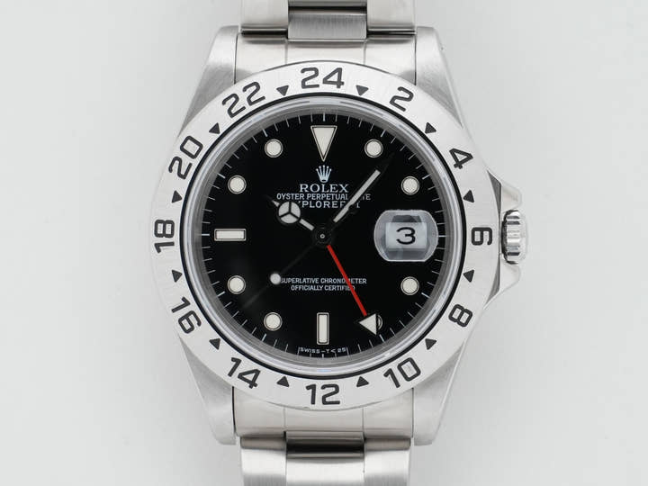 ロレックス エクスプローラーII Ref.16570 ステンレススチール ブラック文字盤 オイスターブレスレット 美中古 fucf549r