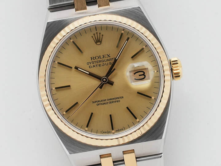 ロレックス デイトジャスト オイスタークォーツ Ref.17013 ステンレススチール/イエローゴールド シャンパン文字盤 オイスターブレスレット 中古 pan5vc7j