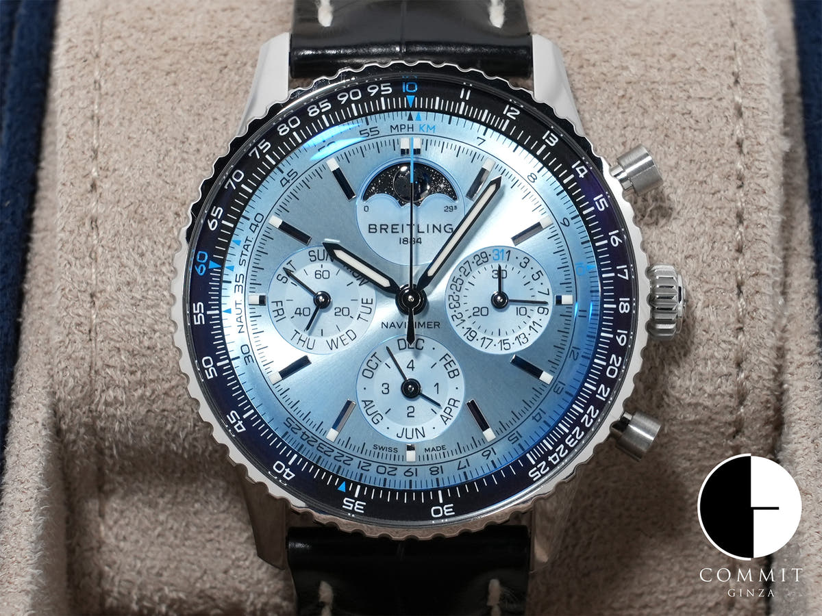 Breitling Navitimer B19 Chronograph 43 Perpetual Calendar Ref. PB1920251C1P1 Stainless Steel/Platinum Ice Blue Dial Pre-owned p3dx48hb