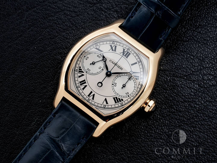 Cartier Tortue Monopusher Chronograph Ref. WHTO0007 Yellow Gold with Silver Dial, Excellent Condition, awg75x49