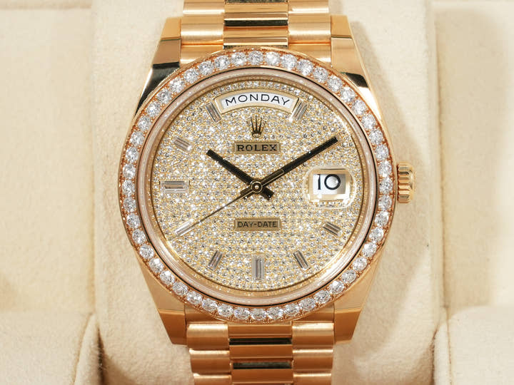 ロレックス デイデイト40 Ref.228348RBR イエローゴールド パヴェダイヤモンドx10Pダイヤ文字盤 中古 7rtzvvzp
