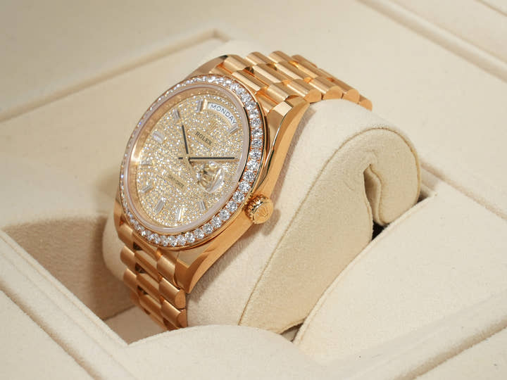 ロレックス デイデイト40 Ref.228348RBR イエローゴールド パヴェダイヤモンドx10Pダイヤ文字盤 中古 7rtzvvzp