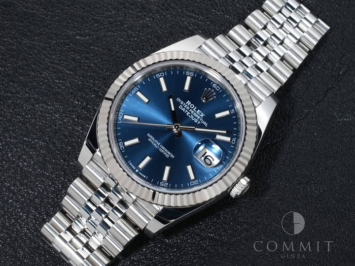 ロレックス デイトジャスト41 Ref.126334 ステンレススチール/ホワイトゴールド ブライトブルー文字盤 ジュビリーブレスレット 美品 7nb86vqm