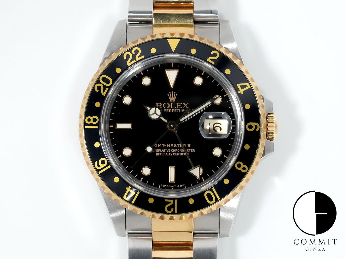 Pre-owned Rolex GMT-Master II Ref. 16713 in stainless steel/yellow gold with a black dial and Oyster bracelet (ygieugp7)