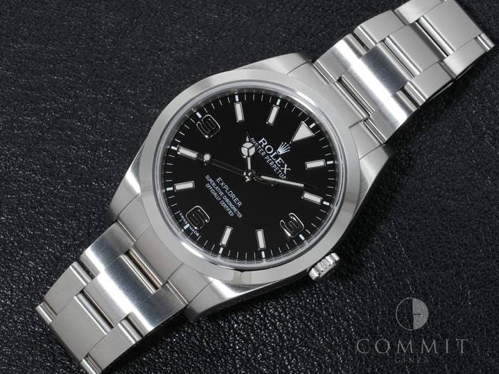 ロレックス エクスプローラーI 鏡面ブラックアウト Ref.214270 ステンレススチール ブラック文字盤 オイスターブレスレット 美品 gscpn3jc