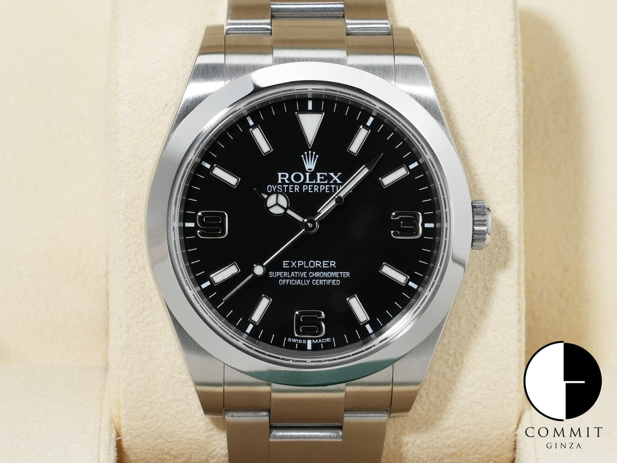 ロレックス エクスプローラーI 鏡面ブラックアウト Ref.214270 ステンレススチール ブラック文字盤 オイスターブレスレット 中古 5yh74i6w
