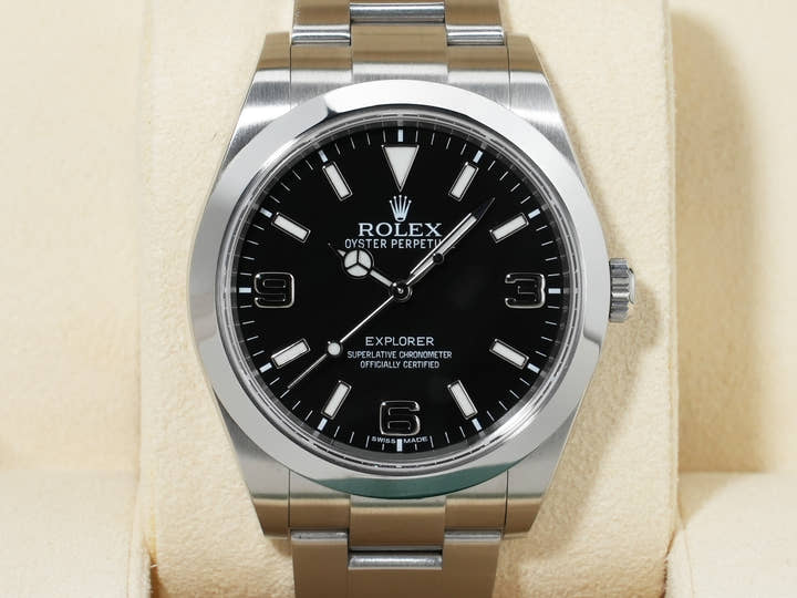 ロレックス エクスプローラーI 鏡面ブラックアウト Ref.214270 ステンレススチール ブラック文字盤 オイスターブレスレット 中古 5yh74i6w