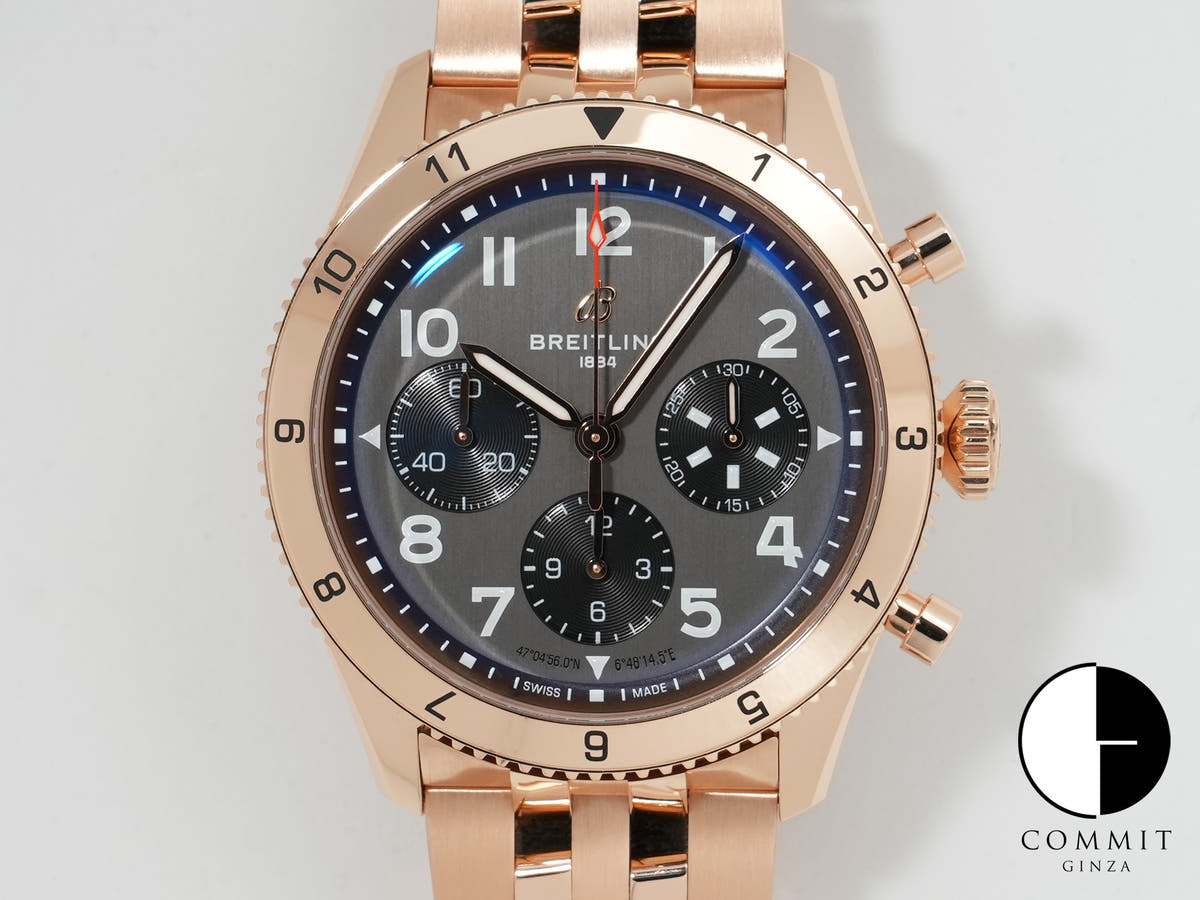 ブライトリング クラシック アヴィ クロノグラフ 42 P-51 マスタング Ref.R233801A1B1R1 レッドゴールド グレー文字盤 美品 wboret2g