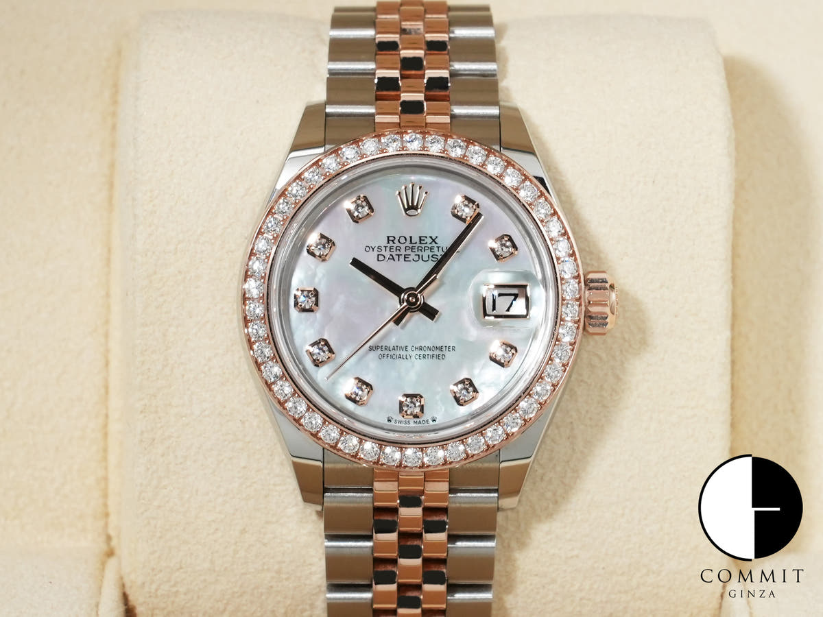 ロレックス デイトジャスト28 Ref.279381RBR ステンレススチールxエバーローズゴールド ホワイトシェルx10Pダイヤ文字盤 美中古 nnddb3uq