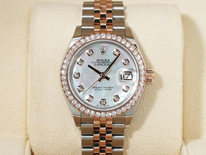 ロレックス デイトジャスト28 Ref.279381RBR ステンレススチールxエバーローズゴールド ホワイトシェルx10Pダイヤ文字盤 美中古 nnddb3uq