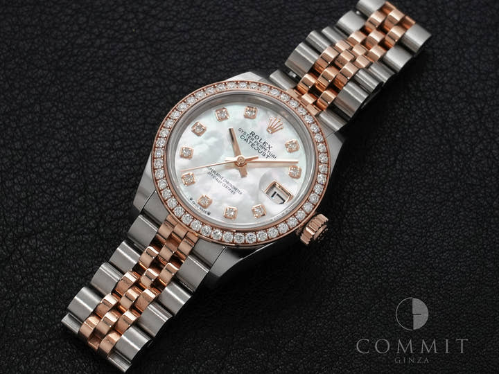 ロレックス デイトジャスト28 Ref.279381RBR ステンレススチールxエバーローズゴールド ホワイトシェルx10Pダイヤ文字盤 美中古 nnddb3uq