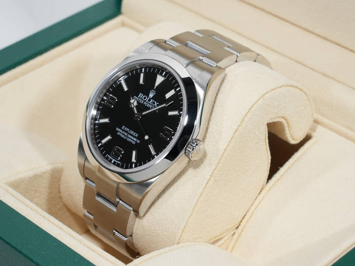 ロレックス エクスプローラーI 鏡面ブラックアウト Ref.214270 ステンレススチール ブラック文字盤 オイスターブレスレット 美品 immc2wbp