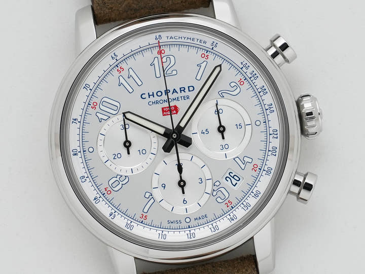 ショパール ミッレ ミリア クラシック クロノグラフ トリビュート トゥ サー・スターリング・モス Ref.168619-3012 ステンレススチール シルバー文字盤 極美品 t4usb4zp