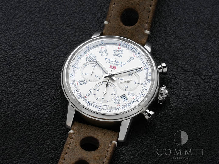 ショパール ミッレ ミリア クラシック クロノグラフ トリビュート トゥ サー・スターリング・モス Ref.168619-3012 ステンレススチール シルバー文字盤 極美品 t4usb4zp