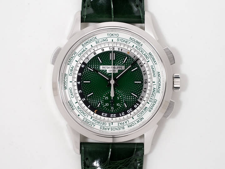 パテックフィリップ コンプリケーション ワールドタイム クロノグラフ Ref.5930P-001 プラチナ グリーン文字盤 美中古 rzmht9nf