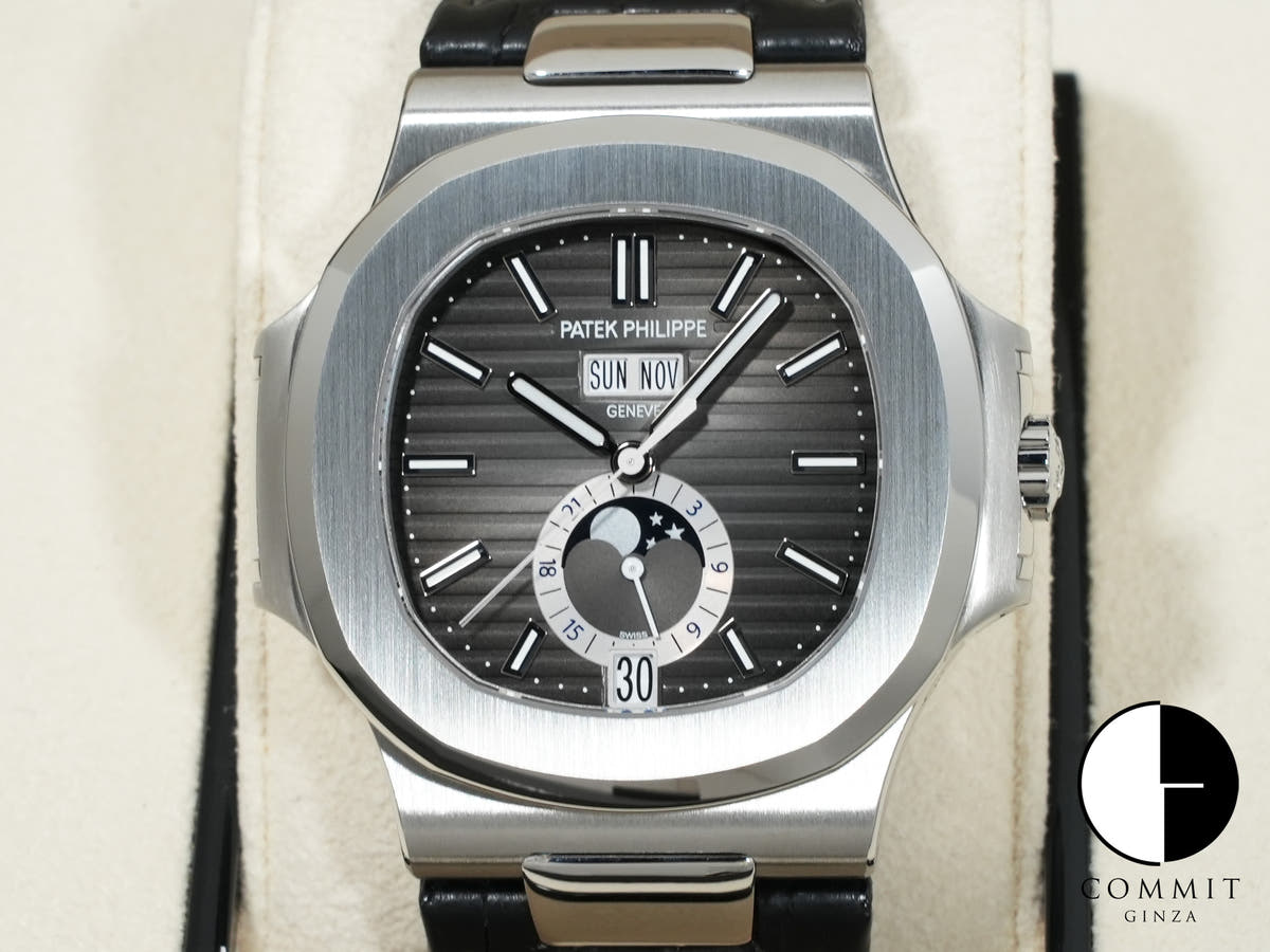 パテックフィリップ ノーチラス アニュアルカレンダー ムーンフェイズ Ref.5726A-001 ステンレススチール ブラック文字盤 未使用 5sha6t56