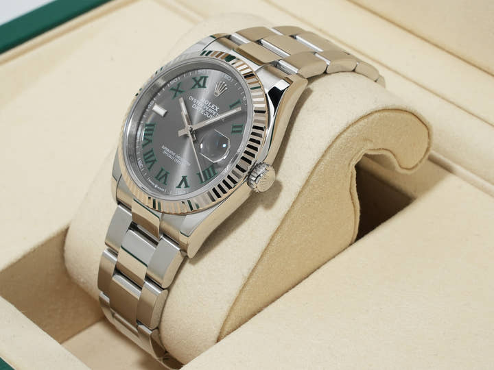 ロレックス デイトジャスト36 Ref.126234 ステンレススチール/ホワイトゴールド スレートローマン文字盤 オイスターブレスレット 美品 e63b7bgw