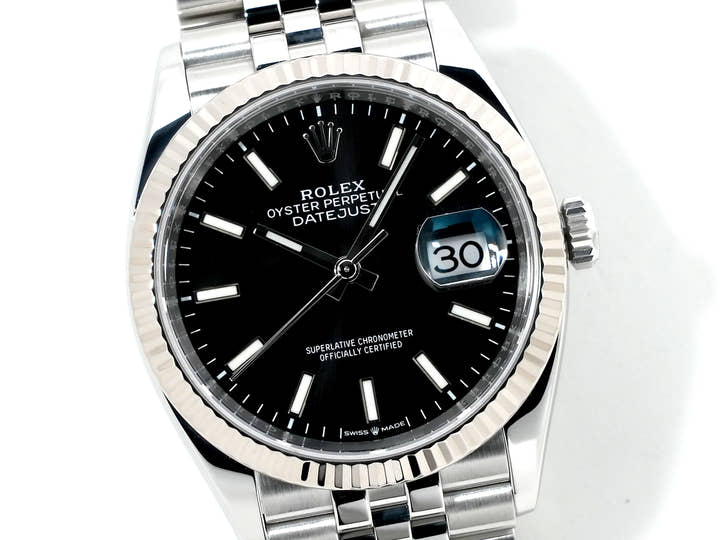 ロレックス デイトジャスト36 Ref.126234 ステンレススチール/ホワイトゴールド ブラック文字盤 ジュビリーブレスレット 美中古 p6yrec2n