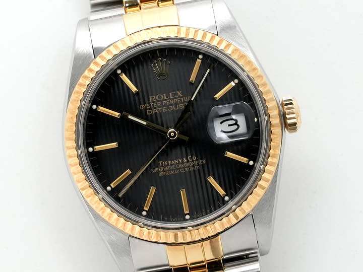ロレックス デイトジャスト Ref.16013 ステンレススチール/イエローゴールド ブラックタペストリー文字盤 ジュビリーブレスレット 中古 an9rnhcb