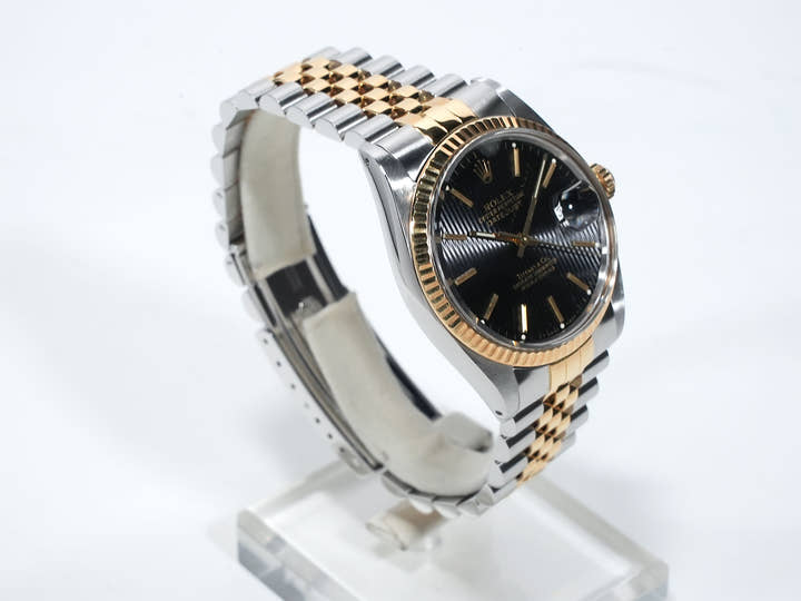 ロレックス デイトジャスト Ref.16013 ステンレススチール/イエローゴールド ブラックタペストリー文字盤 ジュビリーブレスレット 中古 an9rnhcb