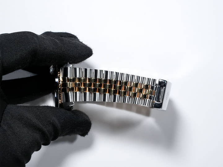 ロレックス デイトジャスト Ref.16013 ステンレススチール/イエローゴールド ブラックタペストリー文字盤 ジュビリーブレスレット 中古 an9rnhcb