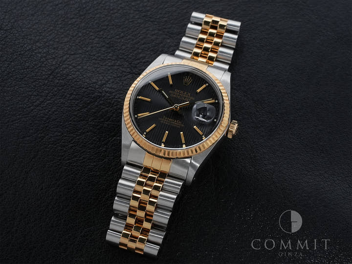 ロレックス デイトジャスト Ref.16013 ステンレススチール/イエローゴールド ブラックタペストリー文字盤 ジュビリーブレスレット 中古 an9rnhcb