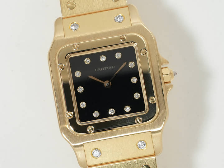 カルティエ サントス カレ Ref.84430000 イエローゴールド ブラック文字盤 美品 ron647uu