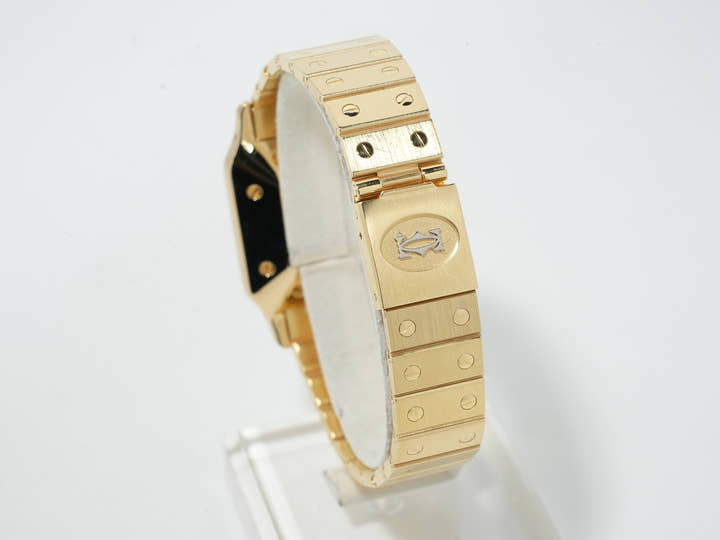 カルティエ サントス カレ Ref.84430000 イエローゴールド ブラック文字盤 美品 ron647uu