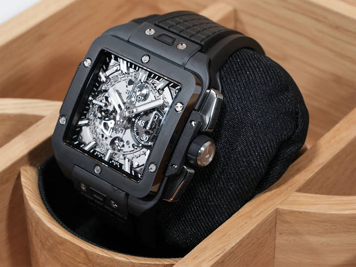 ウブロ スクエアバン ウニコ ブラックマジック Ref.821.CI.0170.RX ブラックセラミック スケルトン文字盤 美品 w9qejdu6