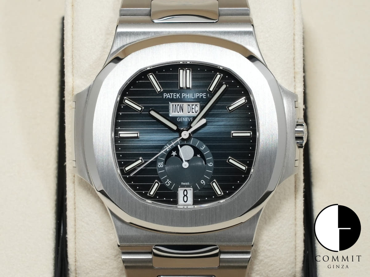 パテックフィリップ ノーチラス アニュアルカレンダー ムーンフェイズ Ref.5726/1A-014 ステンレススチール ブルー、ブラックグラデーション文字盤 極美品 86a3v4ek