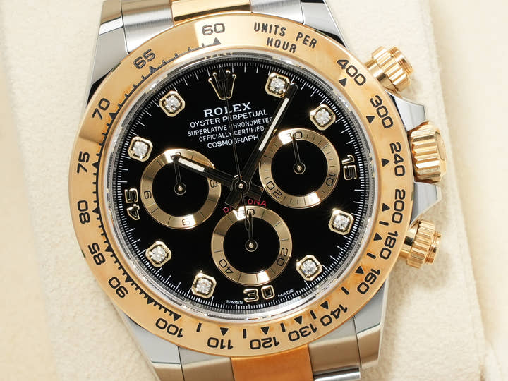 ロレックス デイトナ Ref.116503G ステンレススチール/イエローゴールド ブラックx8Pダイヤ文字盤 美中古 8f7ivttb