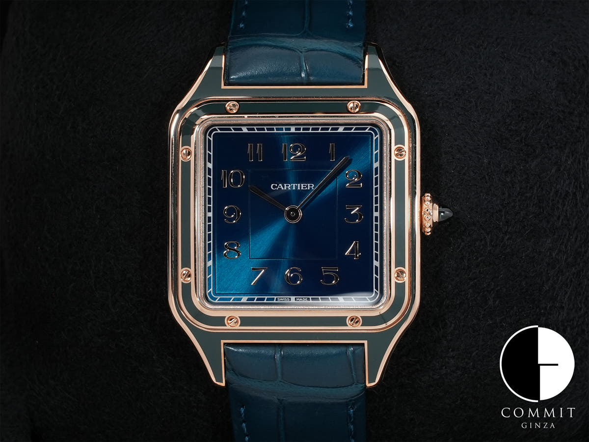 カルティエ サントス デュモン Ref.WGSA0098 ローズゴールド ピーコックブルー文字盤 未使用 32yvot7e