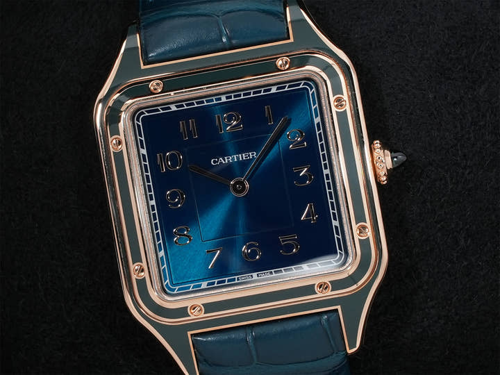 カルティエ サントス デュモン Ref.WGSA0098 ローズゴールド ピーコックブルー文字盤 未使用 32yvot7e
