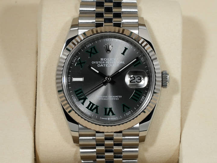 ロレックス デイトジャスト36 Ref.126234 ステンレススチール/ホワイトゴールド スレートローマン文字盤 ジュビリーブレスレット 美中古 7qee3xfv