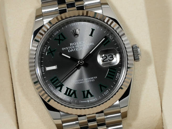 ロレックス デイトジャスト36 Ref.126234 ステンレススチール/ホワイトゴールド スレートローマン文字盤 ジュビリーブレスレット 美中古 7qee3xfv