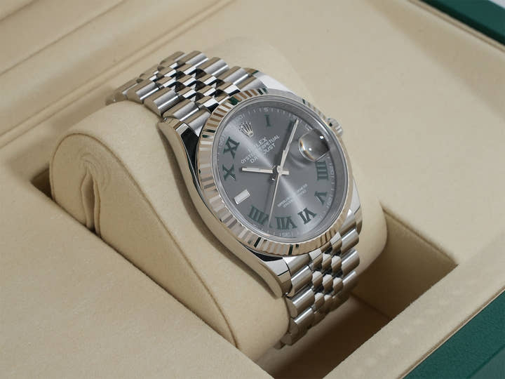 ロレックス デイトジャスト36 Ref.126234 ステンレススチール/ホワイトゴールド スレートローマン文字盤 ジュビリーブレスレット 美中古 7qee3xfv