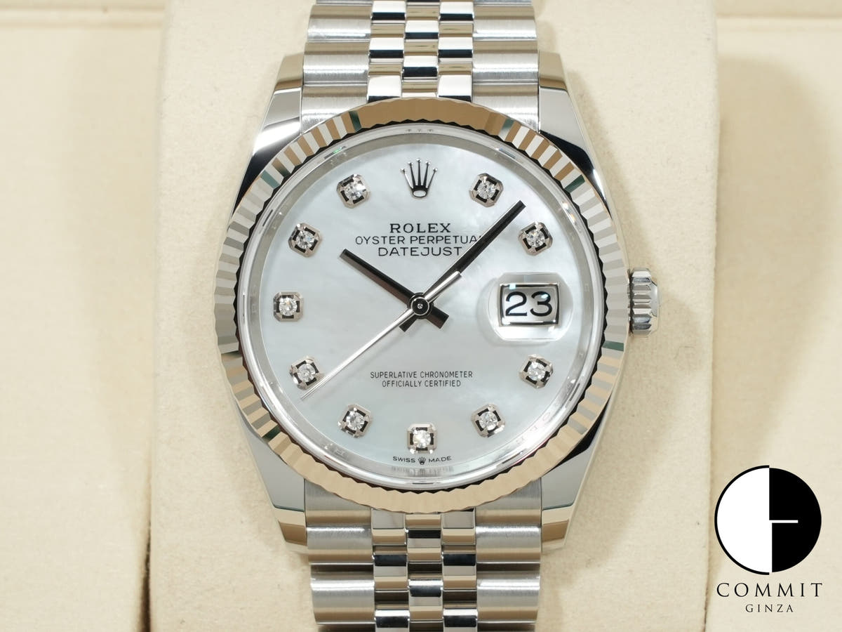 ロレックス デイトジャスト36 Ref.126234NG ステンレススチール/ホワイトゴールド ホワイトシェルx10Pダイヤ文字盤 未使用 xe2kczs8