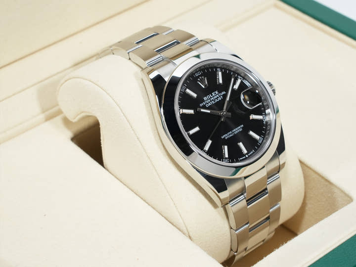 ロレックス デイトジャスト41 Ref.126300 ステンレススチール ブラック文字盤 オイスターブレスレット 美品 rz68jjt3