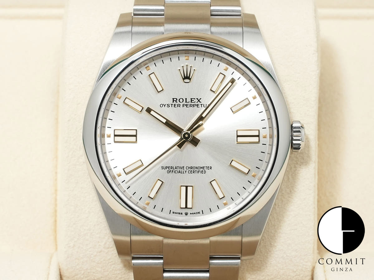 ロレックス オイスターパーペチュアル41 Ref.124300 ステンレススチール シルバー文字盤 極美品 tk6rcwty