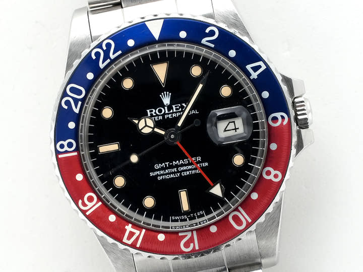 Pre-owned Rolex GMT-Master Ref. 16750 Stainless Steel with Black Dial and Oyster Bracelet (fvn4itmv)