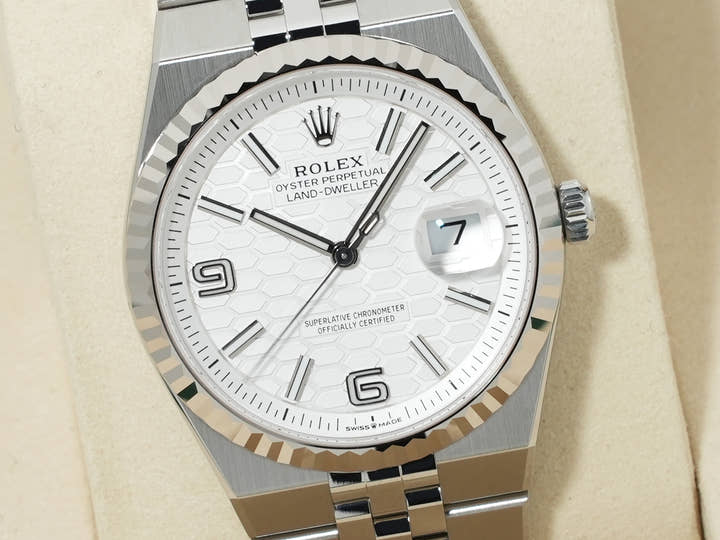 Rolex Land-Dweller Ref. 127234 Stainless Steel/White Gold White Dial Jubilee Bracelet Unused p2jy3zxs