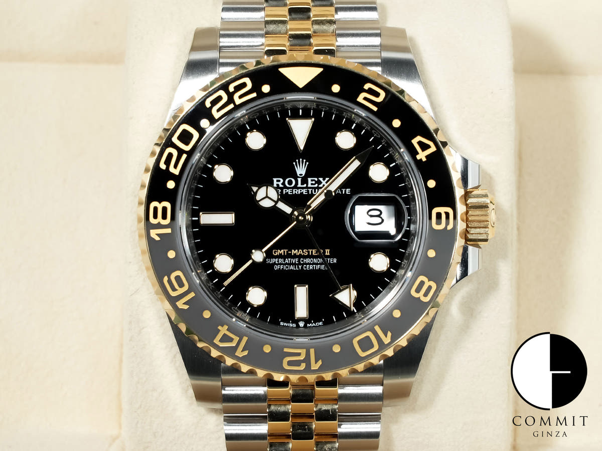 Pre-owned Rolex GMT-Master II Ref. 126713GRNR in stainless steel/yellow gold with a black dial and Jubilee bracelet (9ahj2noe)