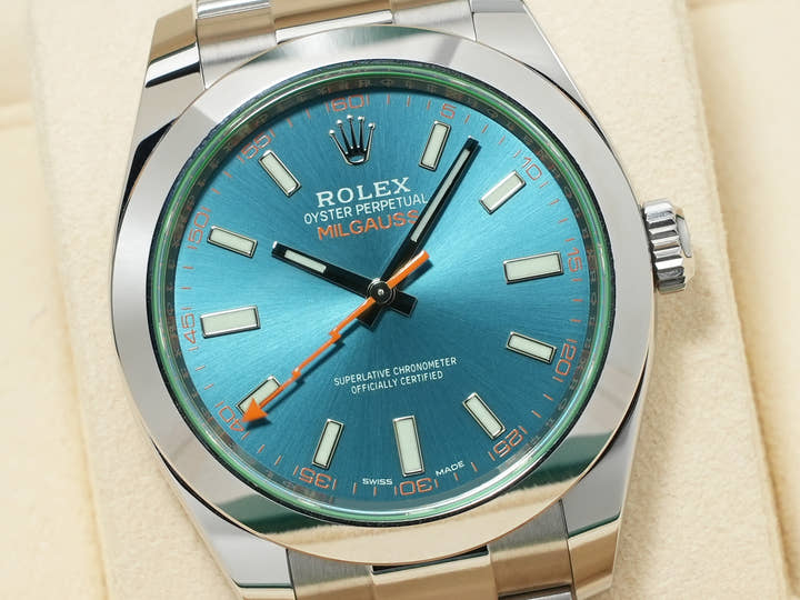 ロレックス ミルガウス Ref.116400GV ステンレススチール Zブルー文字盤 美品 dzaqeram