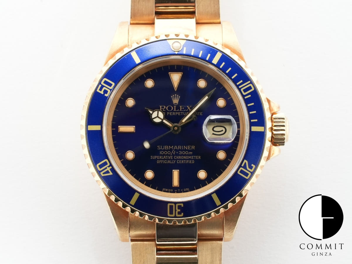 Pre-owned Rolex Submariner Date Ref. 16618 Yellow Gold Blue Dial (eg8xjrni)