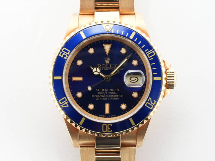 Pre-owned Rolex Submariner Date Ref. 16618 Yellow Gold Blue Dial (eg8xjrni)