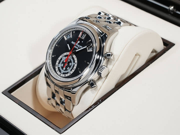 Patek Philippe Annual Calendar Chronograph Ref. 5960/1A-010 Stainless Steel Black Dial Excellent Condition Pre-Owned bpfjonh6