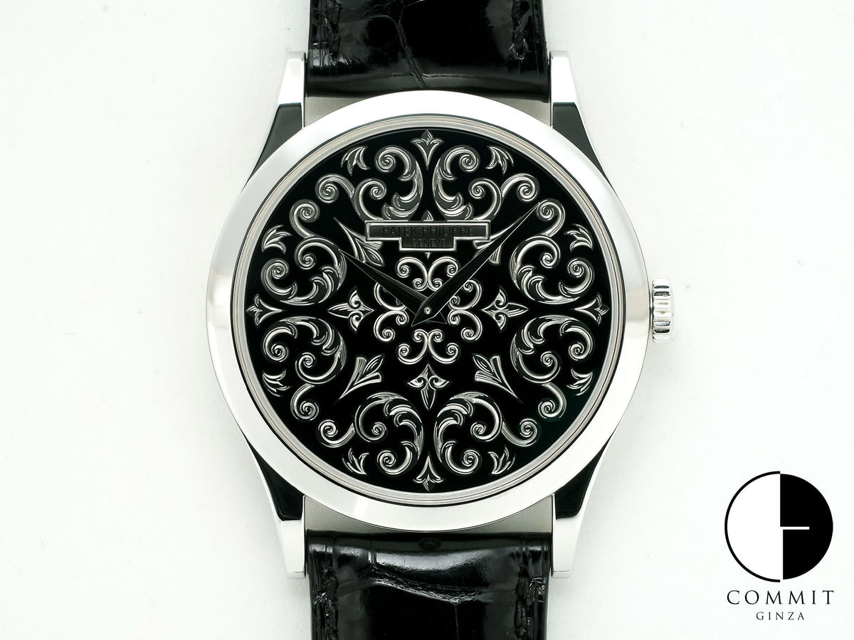 パテックフィリップ カラトラバ Ref.5088P-001 プラチナ 手彫金を施した黒七宝文字盤 美中古 q7ye4ob7