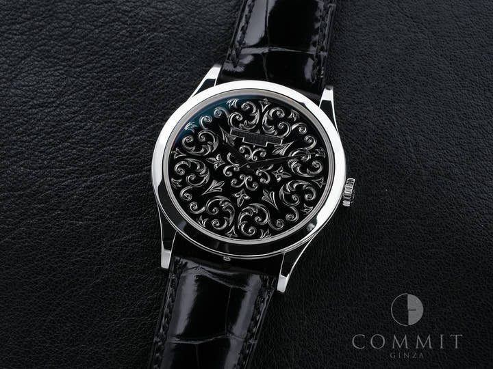 パテックフィリップ カラトラバ Ref.5088P-001 プラチナ 手彫金を施した黒七宝文字盤 美中古 q7ye4ob7