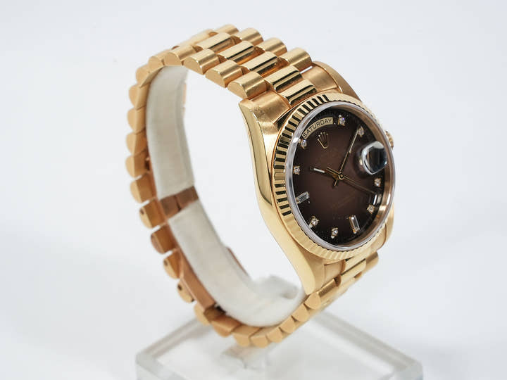 ロレックス デイデイト36 Ref.18238 イエローゴールド ブラウングラデーション×10Pダイヤ文字盤 中古 6b7hn3a4