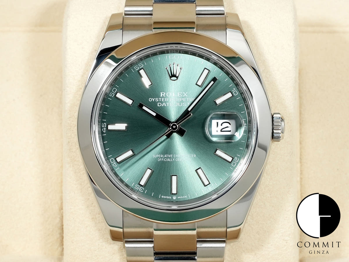 ロレックス デイトジャスト41 Ref.126300 ステンレススチール ミントグリーン文字盤 オイスターブレスレット 美品 poifsjo9